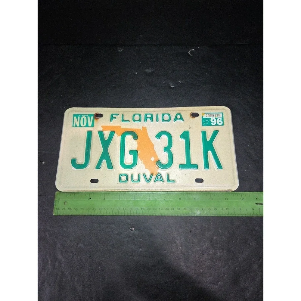 Florida Vintage 1996 License Plate Duval County JXG 31K Green Orange Tag